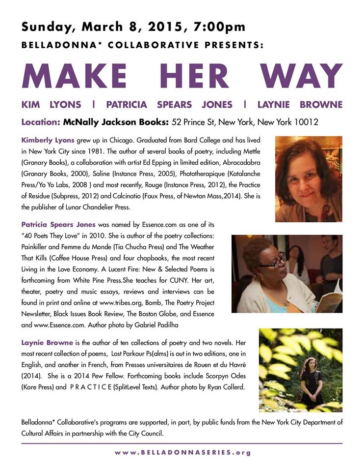 Make Her Way reading announcement w Patricia Spears Jones