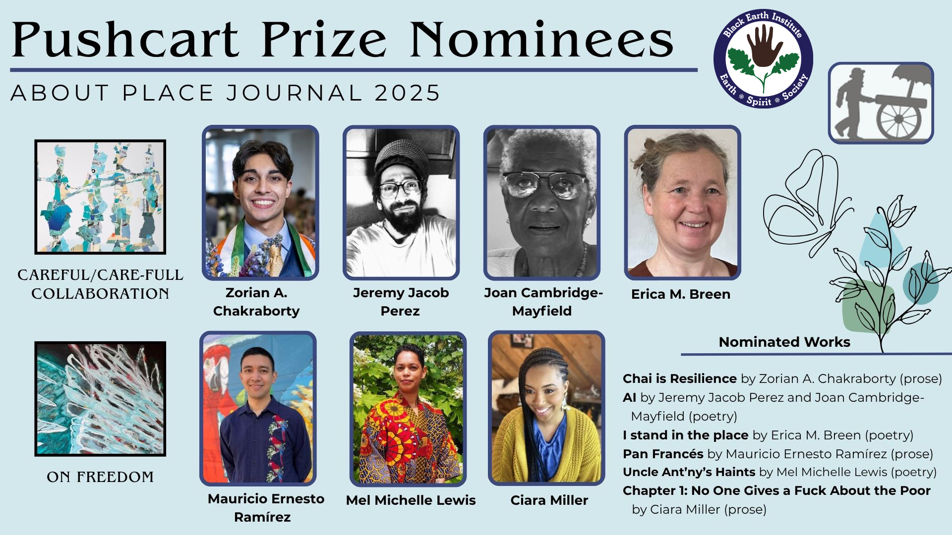 Pushcart Prize Nominees flyer with a headshot of each nominee