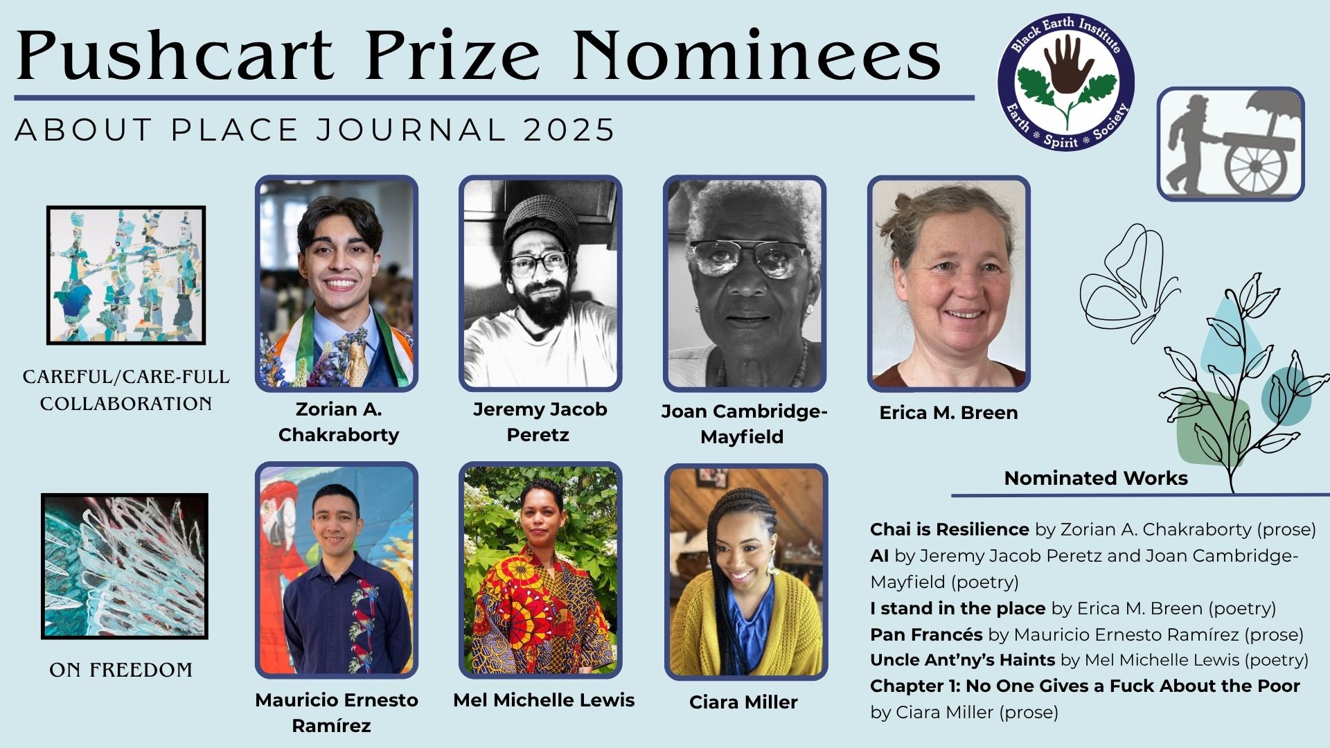 Pushcart Prize Nominees flyer with a headshot of each nominee