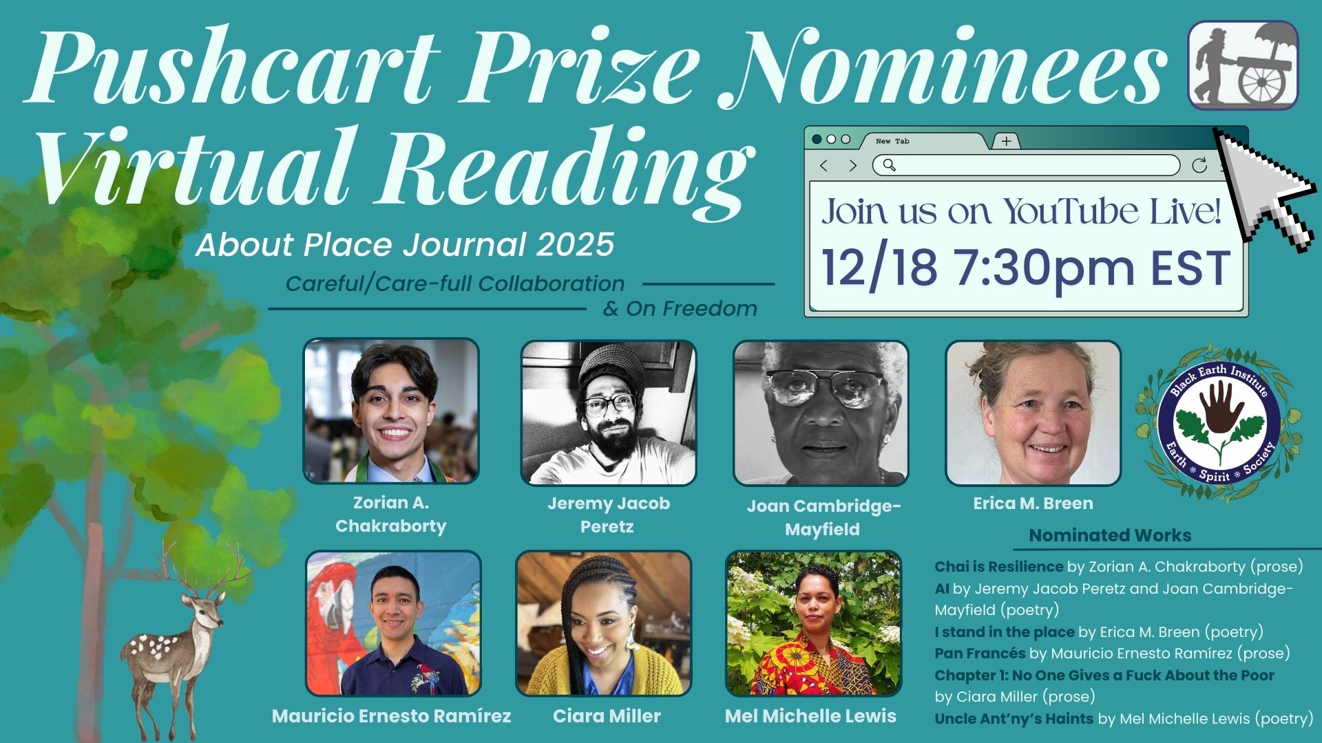 Flyer for digital reading of Pushcart Prize 2025 nominees